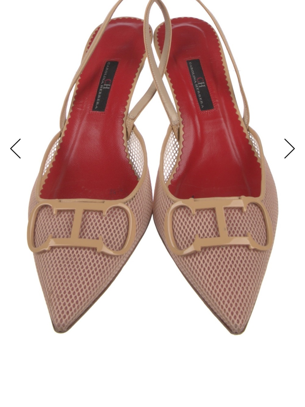 Carolina Herrera Beige Mesh Pointed Slingback kitten Heels size 40